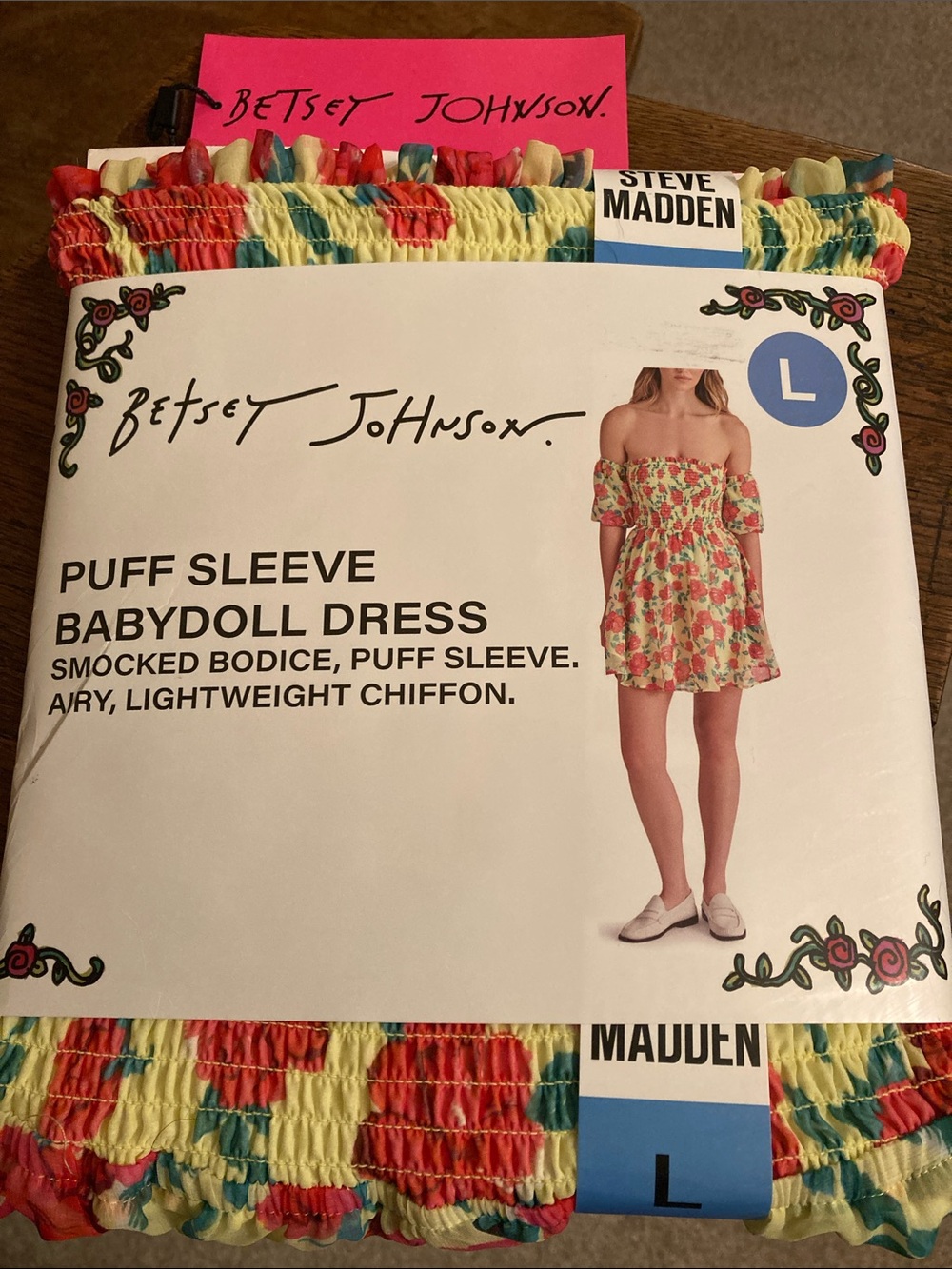 Steve Madden x Betsey Johnson Puff Sleeve Babydoll Dress “Yellow” Sz L NWT